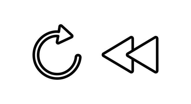 Reset cycle and rewind icons for multimedia control and data reset with playback backward interface navigation function circular triangle direction operation settings
