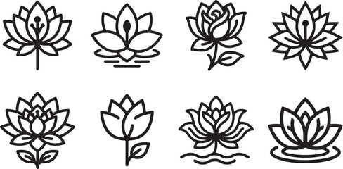 Fototapeta premium Elegant lotus and flower vector icons set
