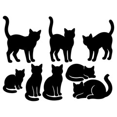 black silhouettes of cats set vector © MstNazmun