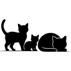Black Cat Family Silhouette Vector Isolated on White Background © MstNazmun