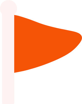 Simple orange triangular flag on white flagpole, goal and marker symbol vector illustration