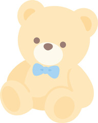 Fototapeta premium Cute beige teddy bear stuffed animal wearing a blue bow tie, toy vector illustration