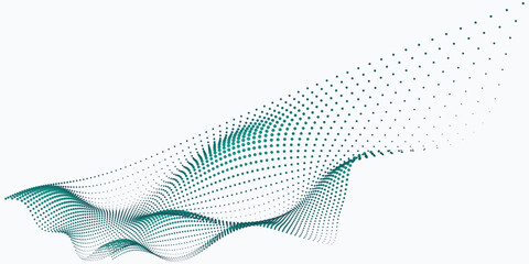Fototapeta premium Abstract teal halftone wave background, flowing digital dot pattern vector, futuristic motion graphic element for corporate technology design