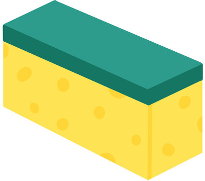 Yellow double sided cleaning sponge with green scrubbing pad, dishwashing tool