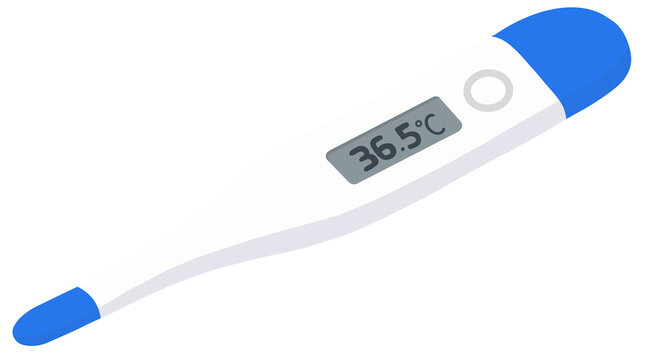Digital clinical thermometer showing normal body temperature, healthcare medical device