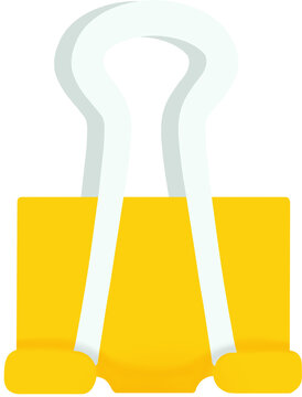 Yellow binder clip paper clamp, stationery office supplies vector illustration