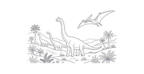 Prehistoric Dinosaur Landscape Vector Illustration © Kill