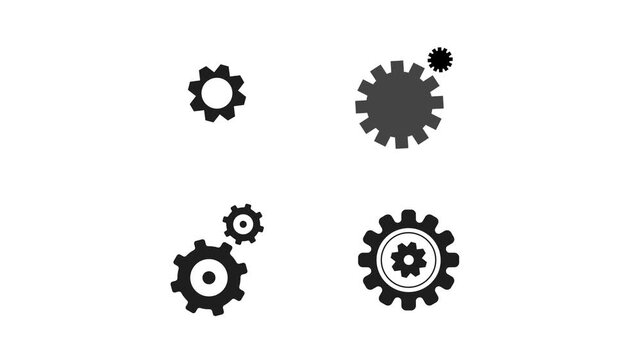 Rotating gear animation collection with mechanical cog wheel motion graphics, transparent background, alpha channel and 4K video assets.