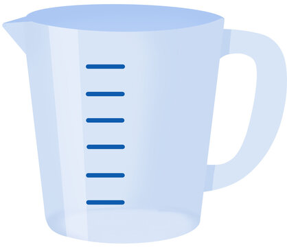 Plastic measuring cup with scale marks, kitchen baking tool vector illustration