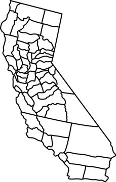 California state map with county boundaries outline