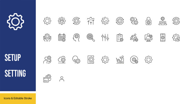 Technical setup and system configuration icon collection with configuration settings preferences interface maintenance customization technical software