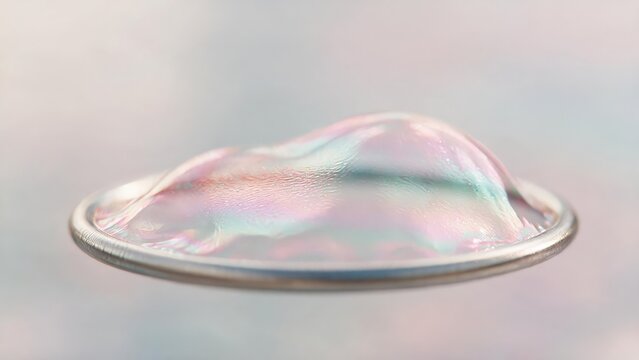 Beautiful macro image of a delicate soap bubble with colorful iridescent reflections. Perfect for science, abstract backgrounds, purity, and creative design concepts.
