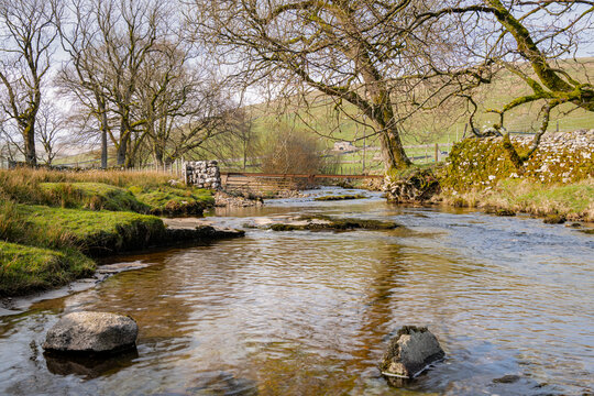 A spring pastoral HDR image of the River Skirfare, at Halton Gill in Littondale, in the Yorkshire dales National Park, England.