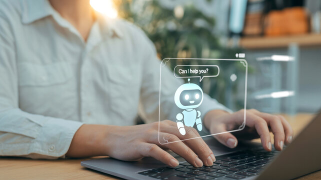 Person using AI chatbot interface on laptop for digital communication