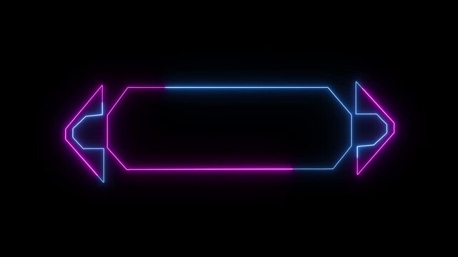 Neon frame elements display blue and pink arrows pointing outward on black. Motion graphics production packages incorporate this neon frame asset. Digital neon frame borders glow.
