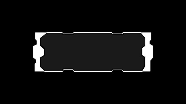 Hud frame modules present black display panels with crisp white outlines cleanly. Professional software interface packages incorporate this hud frame asset. Digital hud frame panels glow.