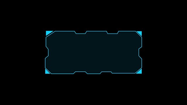 Hud frame modules display dark blue panels with bright blue neon outlines. Cybernetic interface design toolkit integrate this hud frame asset. Digital hud frame panels glow.