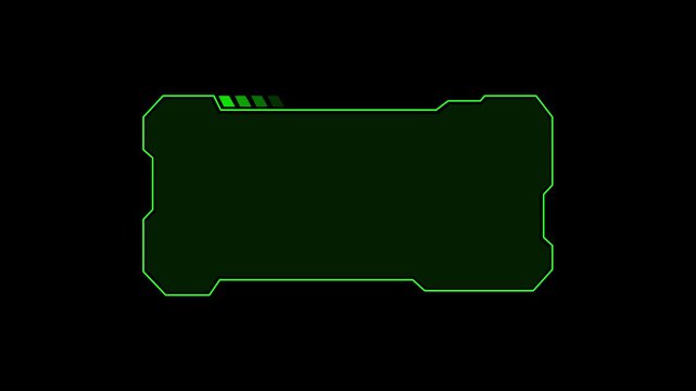 Hud frame modules display dark green panels with bright green neon outlines. Cybernetic interface design toolkit integrate this hud frame asset. Digital hud frame panels glow.