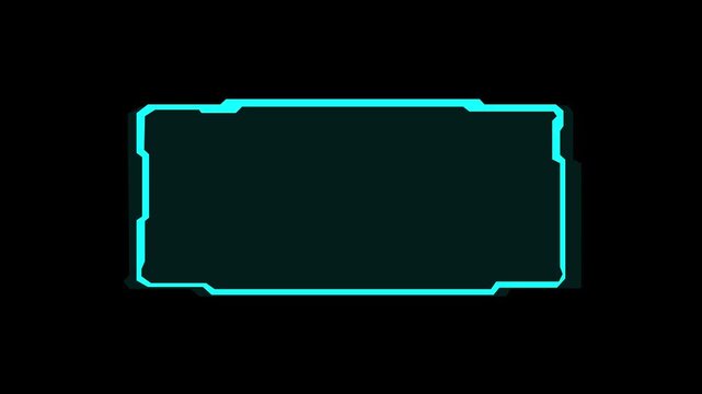 Sci-fi frame elements project minimalist cyan neon outlines across black space. Sci-fi video presentation packages incorporate this sci-fi frame asset. Sleek sci-fi frame borders glow.