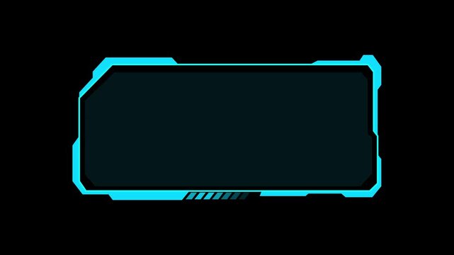 Rectangular frame elements display bright cyan neon sci-fi interface edging. Cyberpunk video presentation templates integrate this rectangular frame asset. Rectangular frame borders glow.