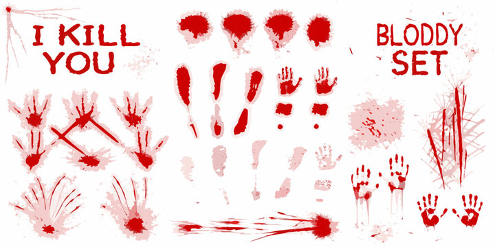bloody handprints and splatters vector illustration on white background blood hand print spatter