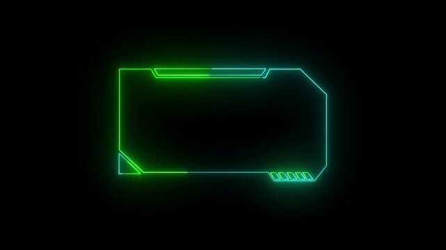 Futuristic frame elements project green neon designs across black panels. Engineering video templates integrate this futuristic frame asset. Digital futuristic frame borders glow.
