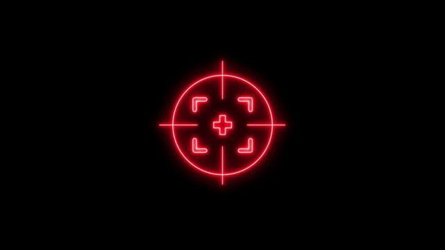Red neon digital target overlay with pulsing crosshair animation