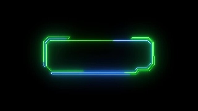 Neon frame structures trace glowing lines across black background panels. Video production toolkit leverage this clean neon frame design asset. Digital neon frame borders shine.