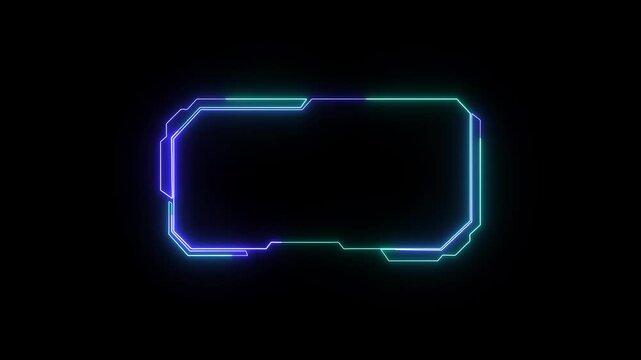 Neon frame elements project glowing lines across dark space screens. Sci-fi video presentation packages incorporate this neon frame asset. Digital neon frame borders glow.