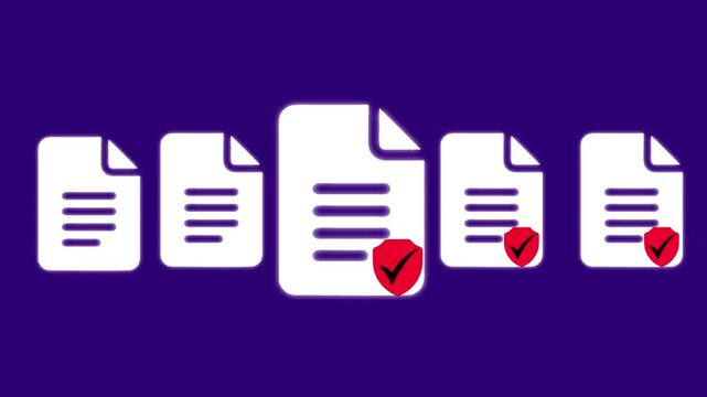Verified document approval process animation with checkmark shields