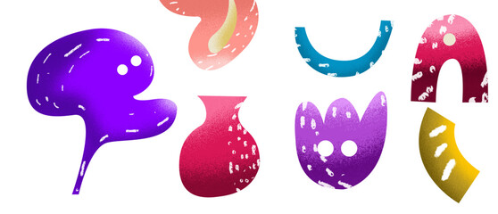 Naklejka premium Vibrant cartoon shapes float in playful, colorful forms
