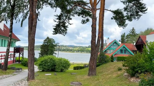 Tourist cottages on the shore of Lipno Lake in Lipno nad Vltavou, Czech Republic