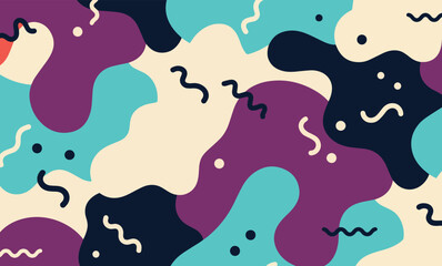 Naklejka premium Abstract Fluid Shapes Vector Background - Vibrant Abstract Organic Shapes and Playful Squiggles Creating a Dynamic and Engaging Retro-Inspired Pattern for Graphic Design