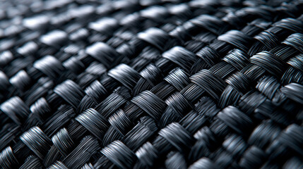 Obraz premium Tightly woven carbon fiber weave macro detail filling entire frame with repeating diagonal grid pattern, industrial engineering material background for automotive aerospace technology branding, dark