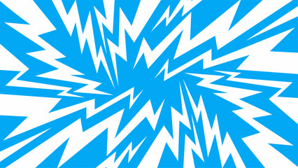 Abstract dynamic explosion with sharp zigzag lightning shapes in blue and white. Energetic comic burst pattern suitable for pop art, action themes, speed effects, and modern graphic © Artmoreink
