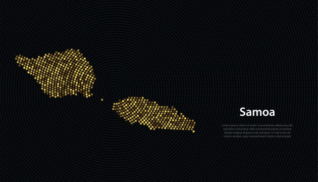 Samoa Country Map Pixelated Background with Golden Airplane
