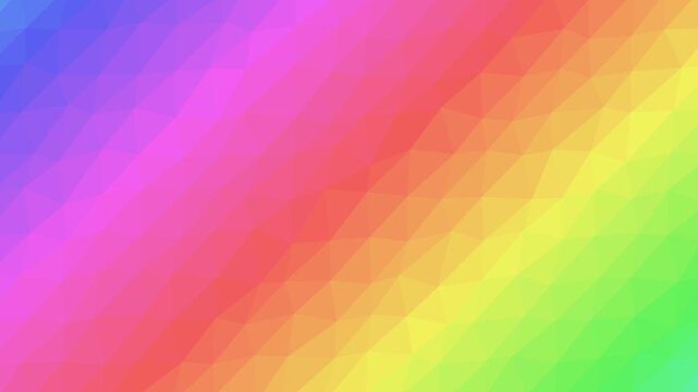 A vibrant low-polygon geometric background featuring a diagonal rainbow color gradient from blue to green, creating an abstract and modern visual effect.