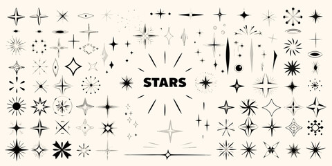 Hand drawn celestial star doodles and sparkles a decorative vector illustration collection stars © Satyajit