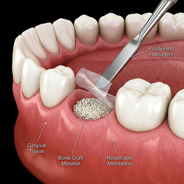 Dental bone grafting procedure with resorbable membrane and bone graft