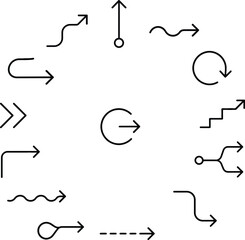Obraz premium Collection of various hand drawn arrow shapes and direction indicators isolated on transparent background