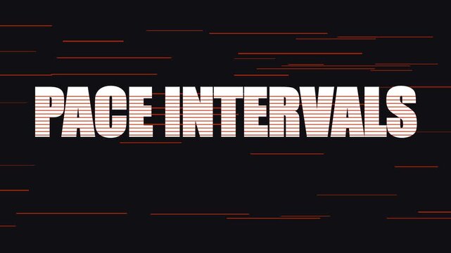 Pace intervals text animation with retro glitch effect and dynamic red lines for sports and fitness training motion 4k