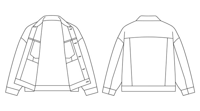 Open front denim jacket flat fashion illustration