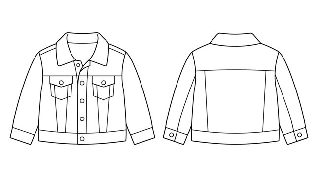 Oversized denim jacket flat fashion sketch template