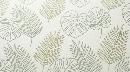 Fototapeta premium Minimal sage green botanical wallpaper with tropical monstera and palm leaf outlines