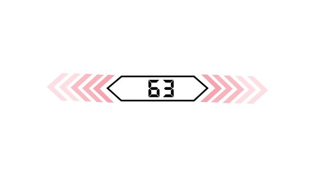 Text 63 icon with two beside arrow and dark background 4k motion video animation.