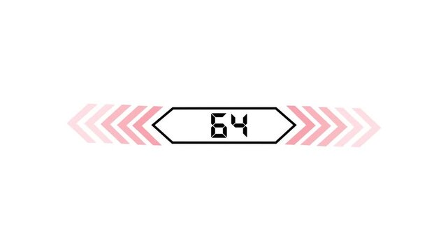 Text 64 icon with two beside arrow and dark background 4k motion video animation.