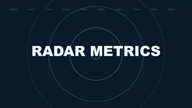 Radar metrics digital interface with speed tracking circles and data visualization for technology and automotive analytics animation 4k