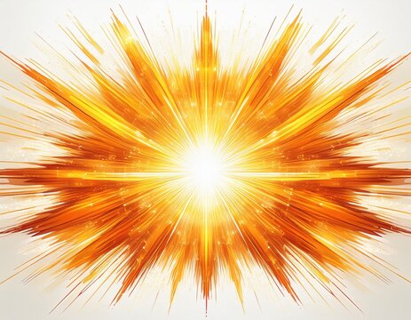 bright glowing orange and yellow starburst effect with radiant energy beams isolated on white background