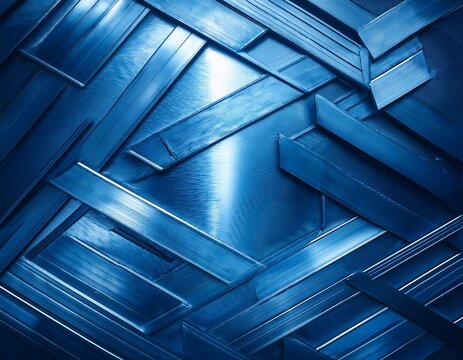 a metallic blue background with brushed texture and geometric embossing reflecting subtle light for a sleek industrial look