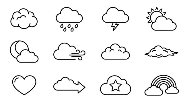 Weather Icons Collection: Clouds, Sun, Rain, Storm, Moon, Rainbow